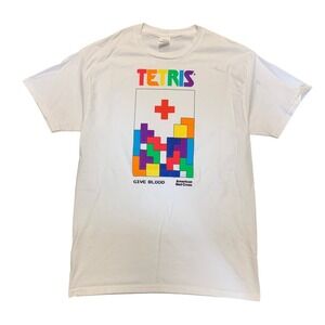 Hanes Tetris American Red Cross Give Blood Graphic T-Shirt White Mens Medium